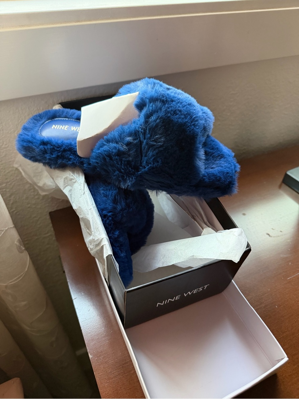 Blue Fuzzy Slippers in Box